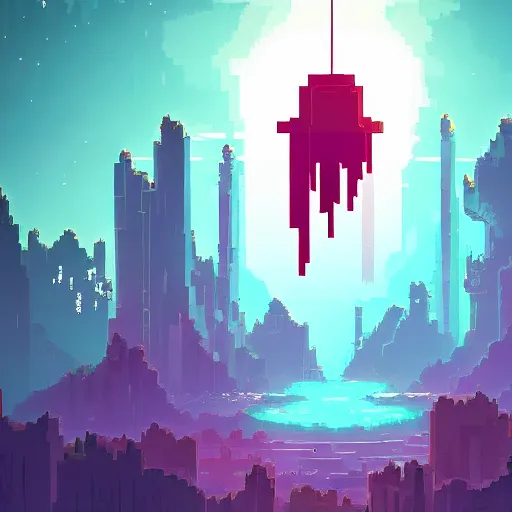 Prompt: pixel art of hyperlight drifter game art concept art 8k award winning scenic