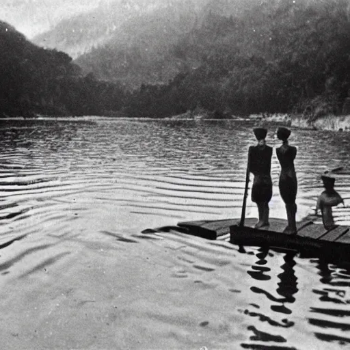 Image similar to creatures in the lake, 1 9 2 0 s photography