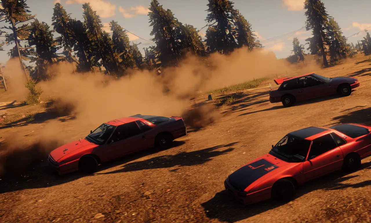 Prompt: a photo of a nissan s 1 3 drifting in red dead redemption 2