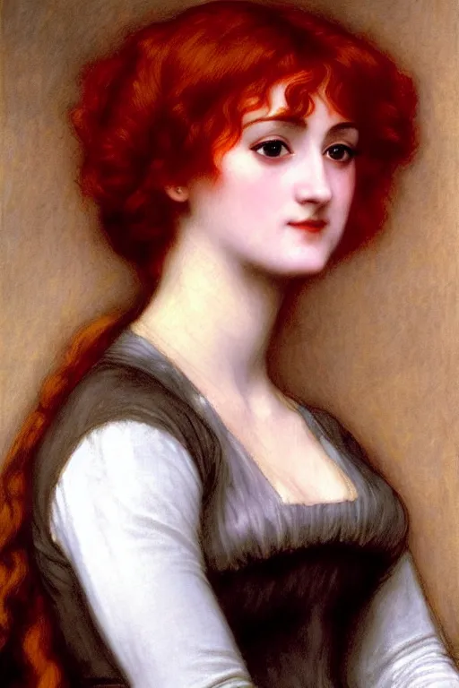 Image similar to jane austen red hair, painting by rossetti bouguereau, detailed art, artstation