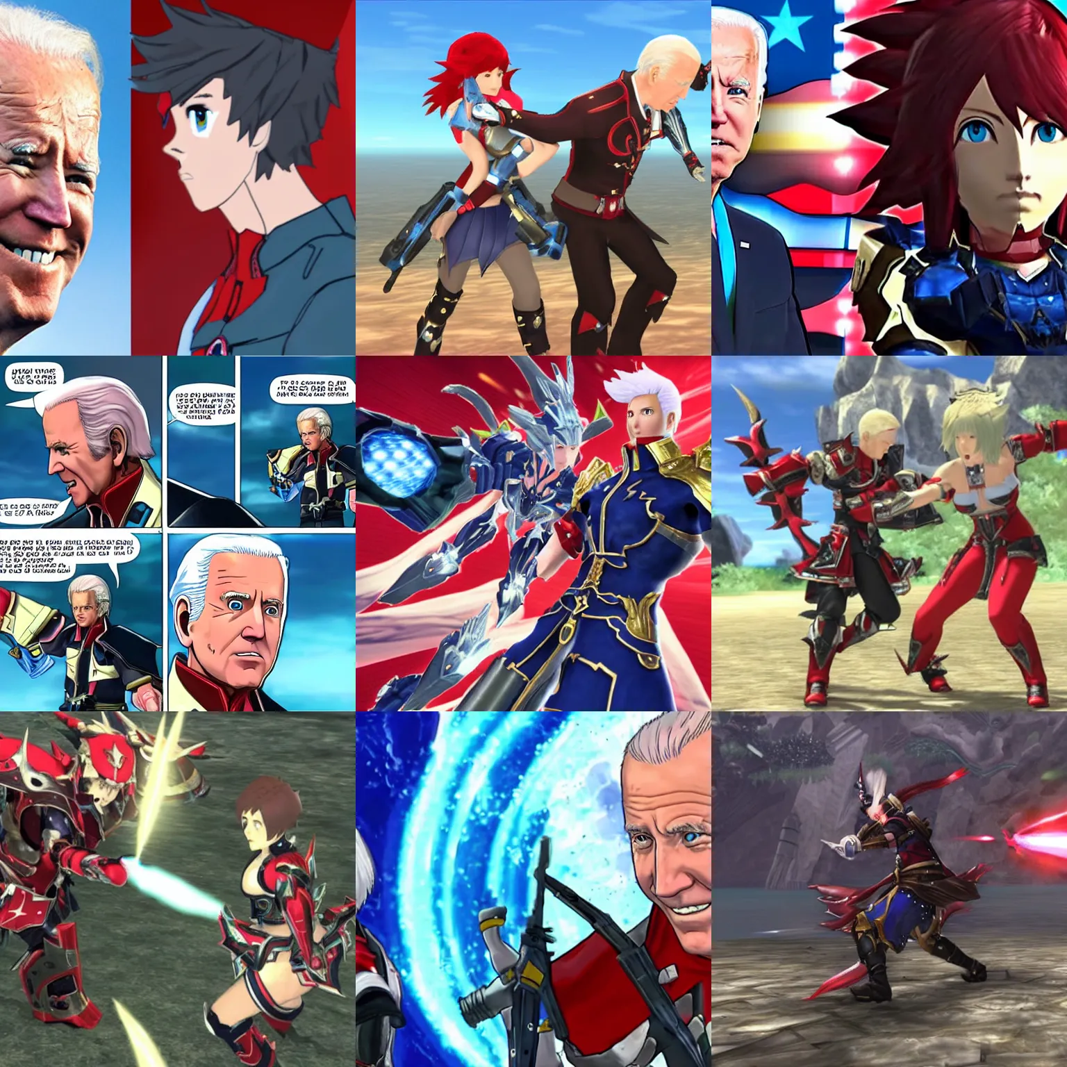 Prompt: joe biden fighting with pyra from xenoblade chronicles