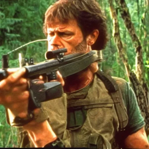 Image similar to A still of Garfield in Rambo First Blood (1982)