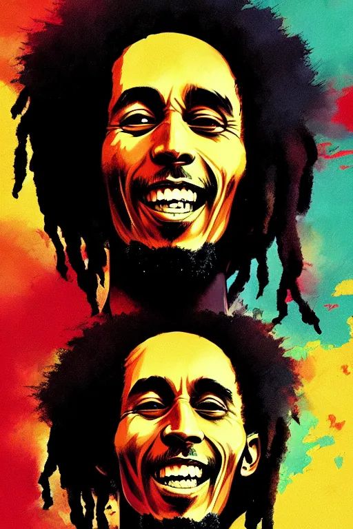 Image similar to bob marley, manga cover art, detailed color portrait, artstation trending, 8 k, greg rutkowski