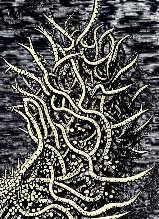 Prompt: 19th century wood-engraving of a glowing spikey vine growing out someone's hand and enveloping a camera, whole page illustration from Jules Verne book titled Stardust Crusaders, art by Édouard Riou Jules Férat and Henri de Montaut, close up, high quality, beautiful, highly detailed, removed watermarks