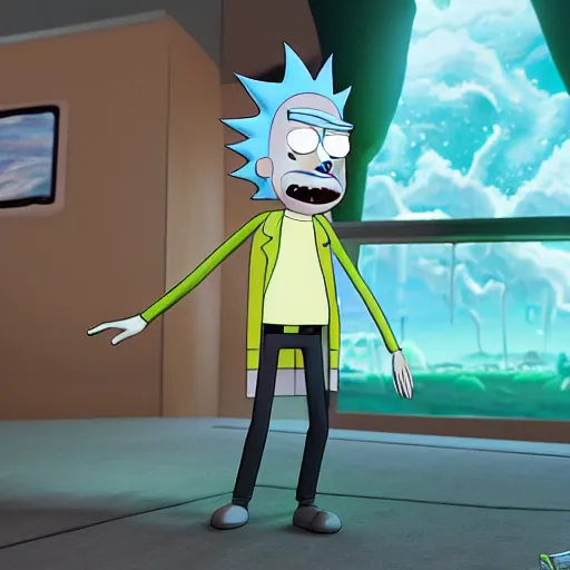 Image similar to rick from rick and morty 3 d render photorealistic unreal engine photorealistic ultra - realistic adultswim by kyle lambert