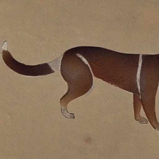 Prompt: ancient cave painting of a shiba inu