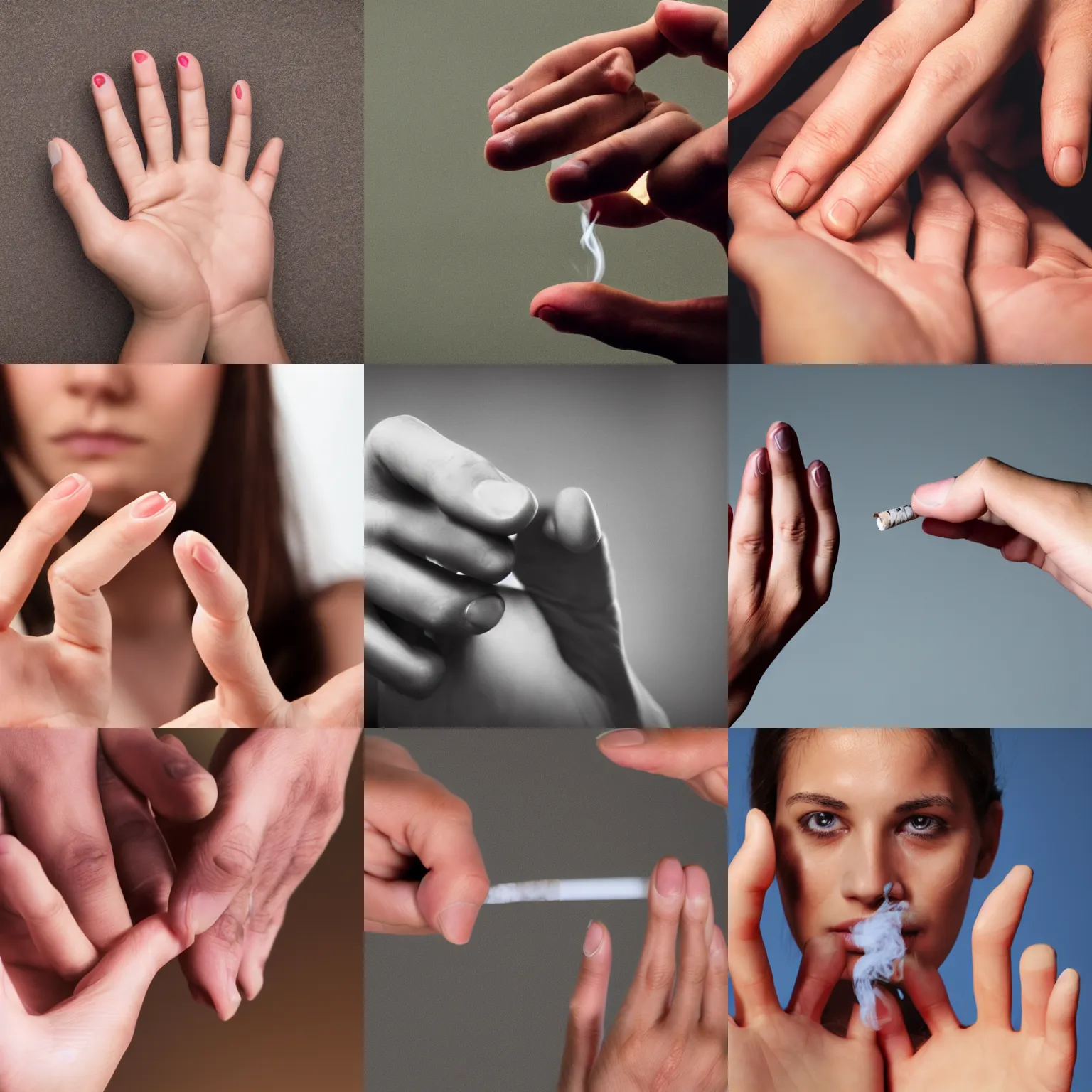 Prompt: Smoking, women hand, five fingers hand, anatomy correct, photo, 4k