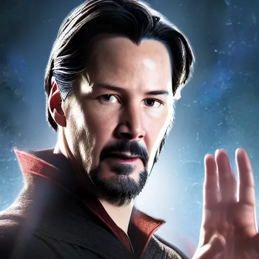 Image similar to Keanu Reeves as Dr. Strange, mcu, concept art, high definition photography, professional photography, 8k