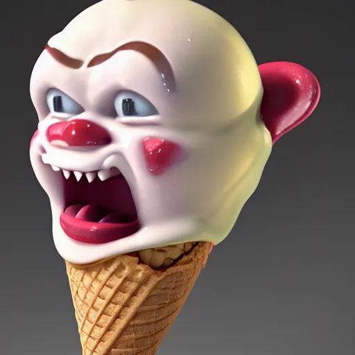 Image similar to ice cream popsicle shaped like screaming chucky doll, octane render, ultrarealistic, centered