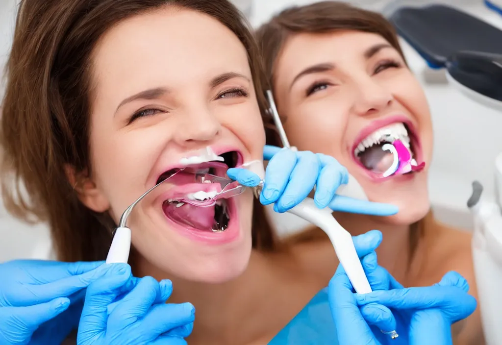 Prompt: insane dental hygienist