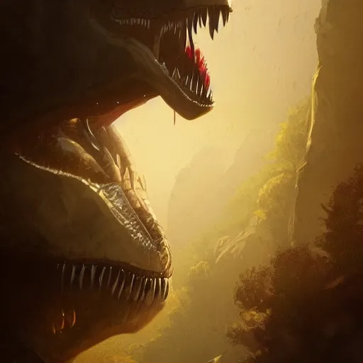 Image similar to a portrait of a trex, dramatic lighting, cinematic, establishing shot, extremly high detail, photorealistic, cinematic lighting, artstation, style by greg rutkowski