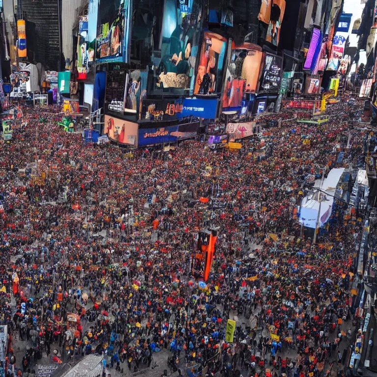 Prompt: A picture of the people of New York creating a giant human tower together in Times Square, 4k ultra hd, trending on Instagram