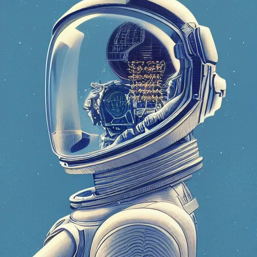 Image similar to intricate mechanical transformer astronaut portrait by yoshitomo nara, by beeple, by yoshitaka amano, by victo ngai, by shaun tan, by good smile company, on cg society, 4 k wallpaper, pastel color theme, mandelbulb textures