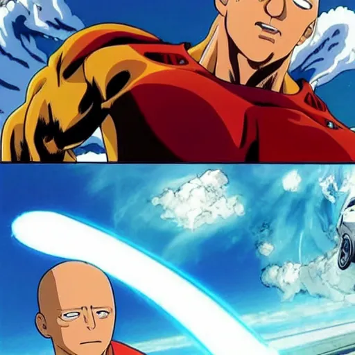 Image similar to vin diesel as saitama throwing a car into space