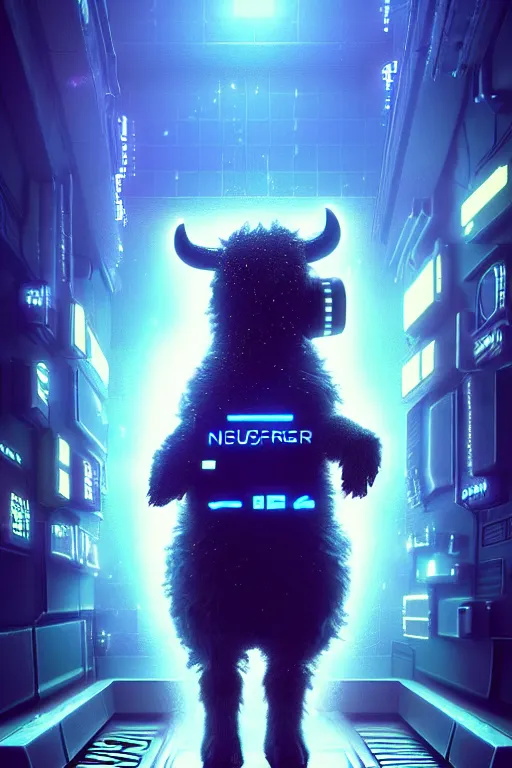 Prompt: high quality 3 d render very cute neuromancer fluffy! cyborg cow playing! keyboard!!, highly detailed, unreal engine cinematic smooth, in the style of blade runner & detective pikachu, hannah yata charlie immer, moody light, low angle, uhd 8 k, sharp focus