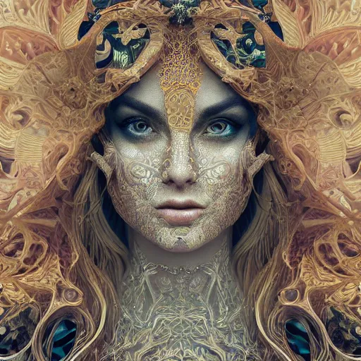 Image similar to wonderful princess of fractals and patterns, beautiful face, hyper detailed, background intricate and detailed, ornate 8 k gorgeous intricate detailed, octane render