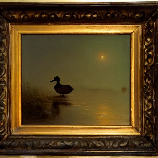 Image similar to lonely duck under a street light by august friedrich schenck, oil painting, close - up