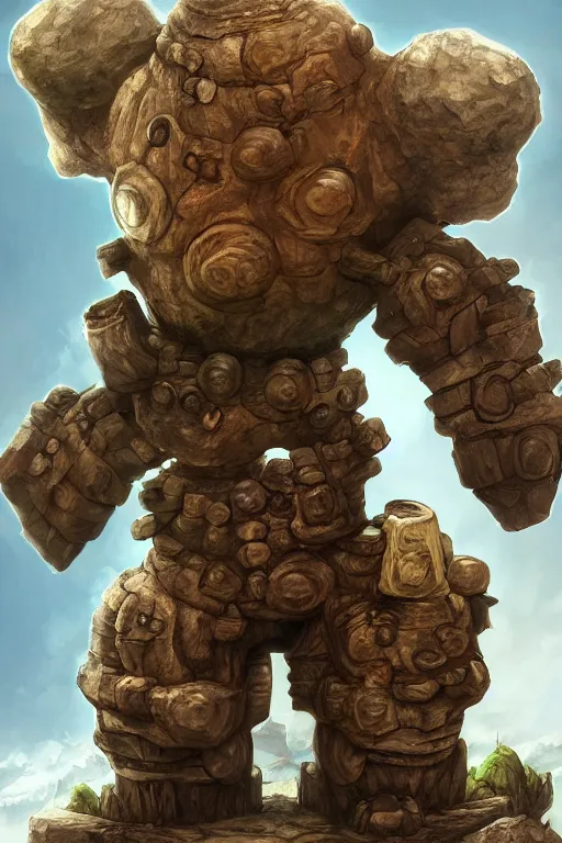 Image similar to zelda fantasy art giant golem troll wood rock greeble gemstone, global illumination ray tracing hdr fanart arstation by sung choi and eric pfeiffer and gabriel garza and casper konefal