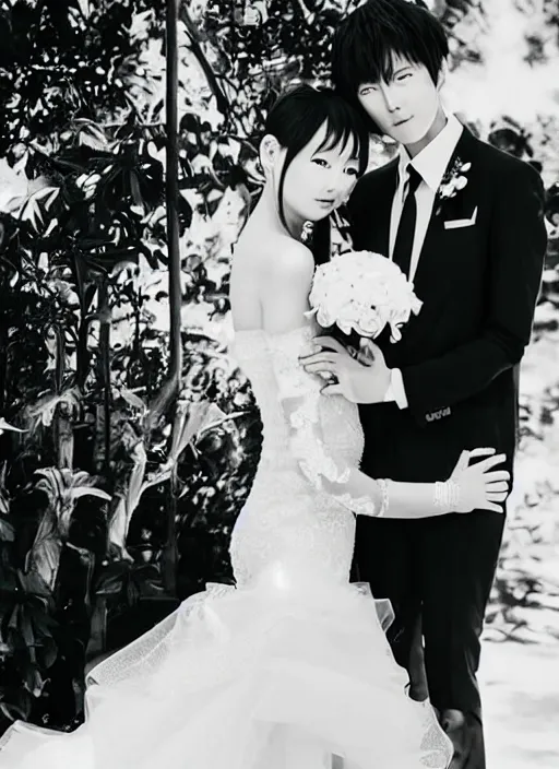 Image similar to saitama one punch man instagram couple's wedding photo shoot, closeup photo