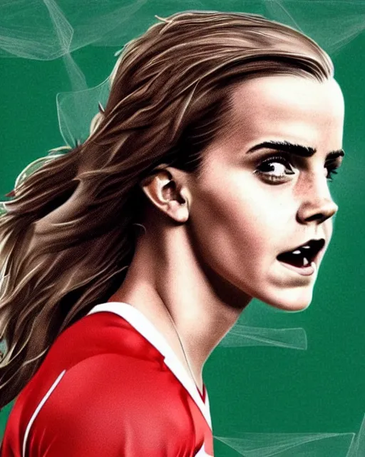 Prompt: a portrait of emma watson as a lokomotiv football player, detailed face, hyper realistic, highly detailed