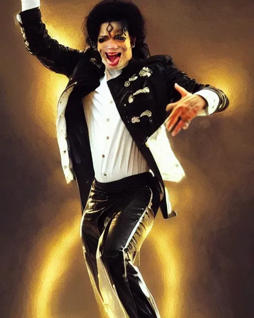 Image similar to Michael Jackson & Michael Mcintyre dancing in front of a crowd,real life skin, intricate, elegant, highly detailed, artstation, concept art, smooth, sharp focus, art by artgerm and greg rutkowski and alphonse mucha