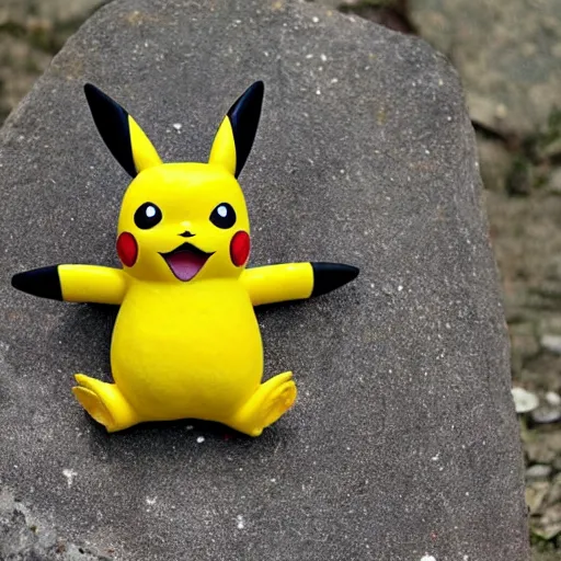 Image similar to Pikachu Sculpture made out of pebbles