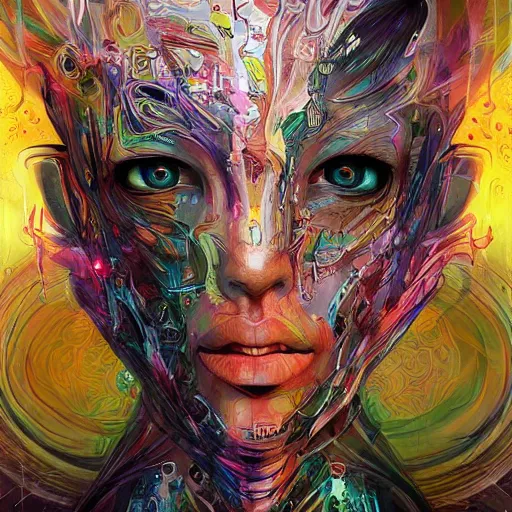 Prompt: a visionary art masterpiece of a female cyborg by android jones
