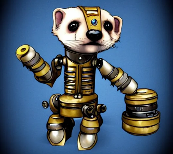 Image similar to futuristic steampunk ferret - shaped pet - robot, steampunk ferret - inspired robot, borderlands - inspired ferret - shaped robot