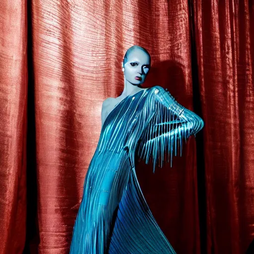 Image similar to haute couture, iris van herpen, mugler, techno mystic, inanna ashteroth, nautical siren, princess intergalactica, gateway to futurisma