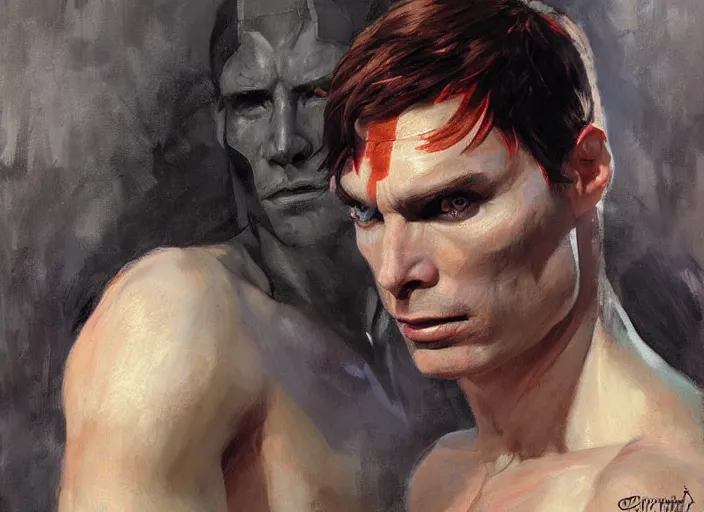 Image similar to a highly detailed beautiful portrait of cillian murphy as kratos, by gregory manchess, james gurney, james jean