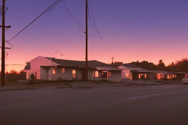 Image similar to a detailed cinematic render of a utopian 1 9 5 0 s american suburbs at sunset by steven outram, photoreal, 4 k, photography by todd hido