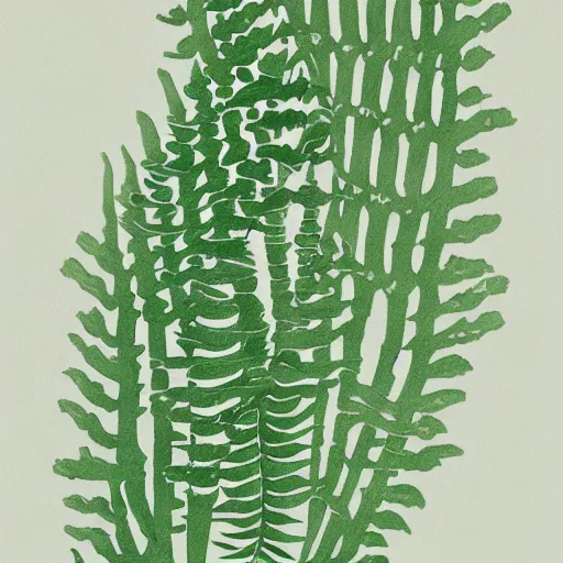 Prompt: abstract, art print, lithography, green, beige, white, fern