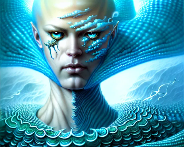 Image similar to the army of water and the ocean, fantasy character portrait made of fractals facing each other, ultra realistic, wide angle, intricate details, the fifth element artifacts, highly detailed by peter mohrbacher, hajime sorayama, wayne barlowe, boris vallejo, aaron horkey, gaston bussiere, craig mullins