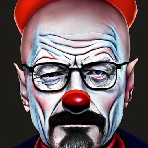 Prompt: walter white dressed up as a clown