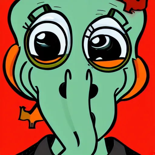 Image similar to handsome squidward as male, detailed, vivid colors, pop art style, portrait, detailed painting, man, realistic