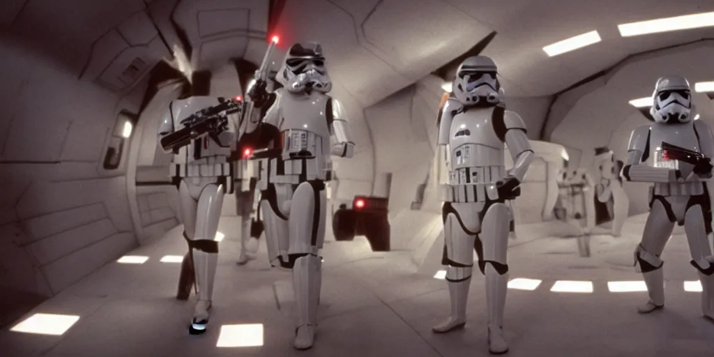 Image similar to a film still of star wars directed by Stanley Kubrick