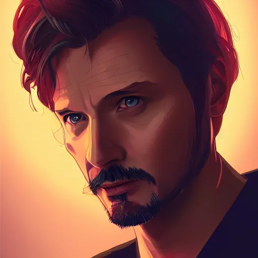 Prompt: Viggo Mortensen as Tony Stark, ambient lighting, 4k, alphonse mucha, lois van baarle, ilya kuvshinov, rossdraws, artstation