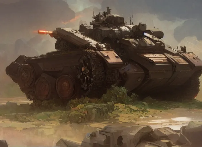 Image similar to a giant tank in the format of a bear with a giant cannon in his back, exoskeleton, technology, elegant, highly detailed, digital painting, artstation, concept art, smooth, sharp focus, illustration, art by krenz cushart and artem, demura and alphonse mucha