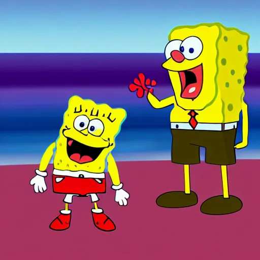 Image similar to spongebob licking a sad child, photorealistic