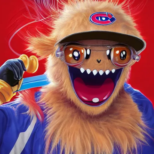 Image similar to anime Portrait of Youppi the Habs Montreal Canadiens Mascot as a very cute powerful and friendly pokemon, highly detailed anime, high evolution, 1990s, legendary, smooth, sharp focus, dynamic lighting, intricate, trending on ArtStation, illustration pokemon, art by WLOP