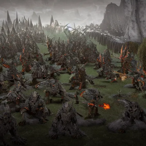 Prompt: army of elfen by J.R.R. Tolkien, lotr style, fantasy, Fighting against Orks, Unreal Engine 5