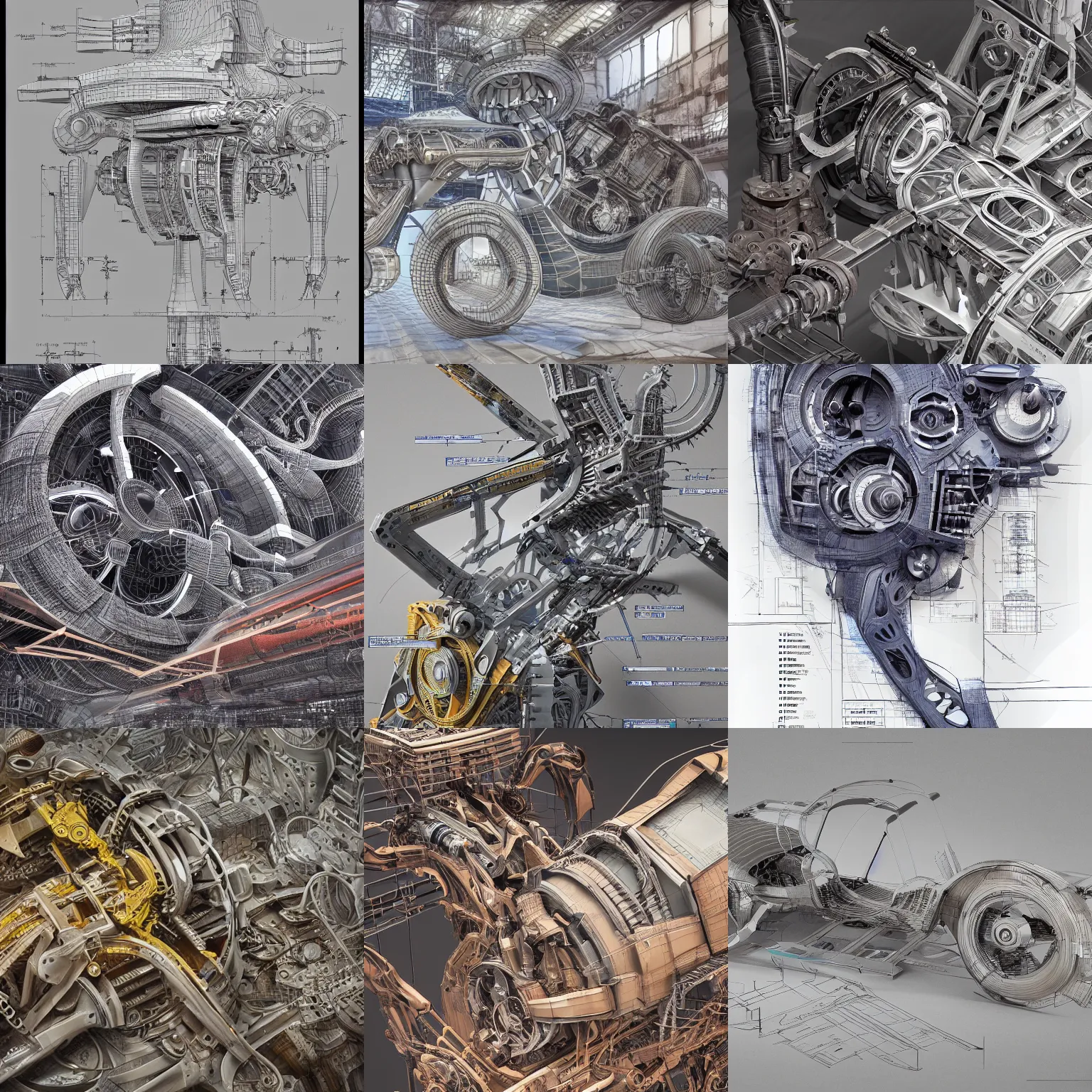 Prompt: a digital art concept of a detailed and intricate realistic 3 d design of a mechanical deconstructor, great finesse organic hyper detailed, engineering blueprints, technical drawings, calculus, stained paper, octane render, hdr, 1 6 k