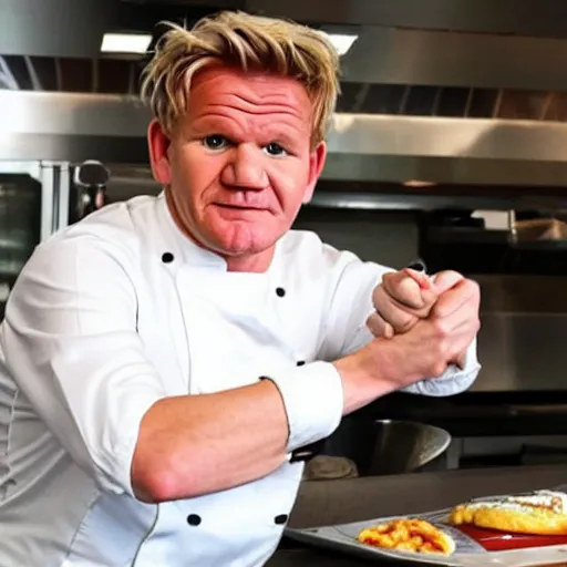 Prompt: gordon ramsay eating at a fast food restaurant