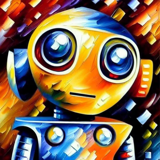 Image similar to a cute little robots painting by leonid afremov