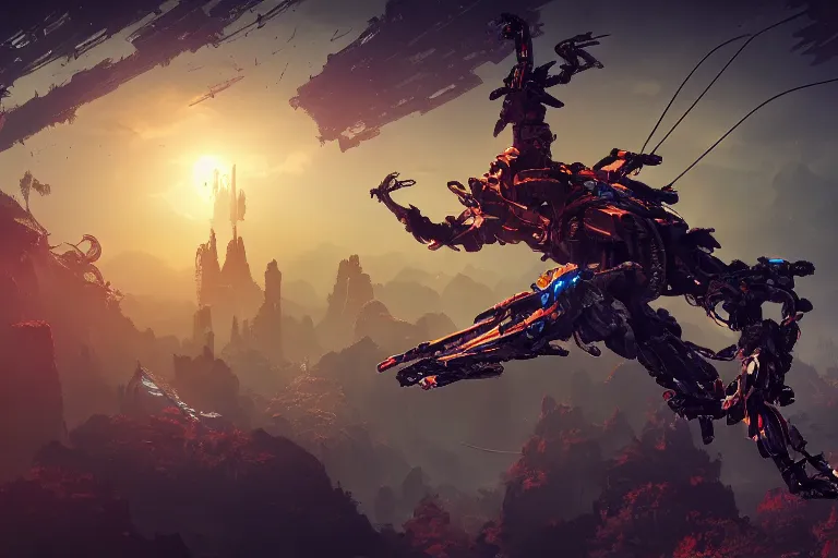 Image similar to strider machine mecanical creature robot of horizon forbidden west horizon zero dawn bioluminiscence global illumination ray tracing hdr fanart arstation by ian pesty and alena aenami artworks in 4 k