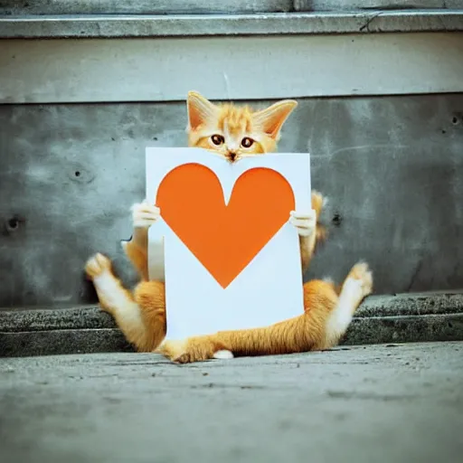 Image similar to cute fluffy orange tabby kitten with a sign that says