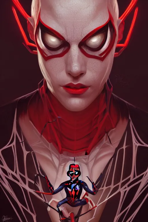 Prompt: a portrait of spider - carnage, fantasy, sharp focus, intricate, elegant, digital painting, artstation, matte, highly detailed, concept art, illustration, ambient lighting, art by ilya kuvshinov, artgerm, alphonse mucha, and greg rutkowski