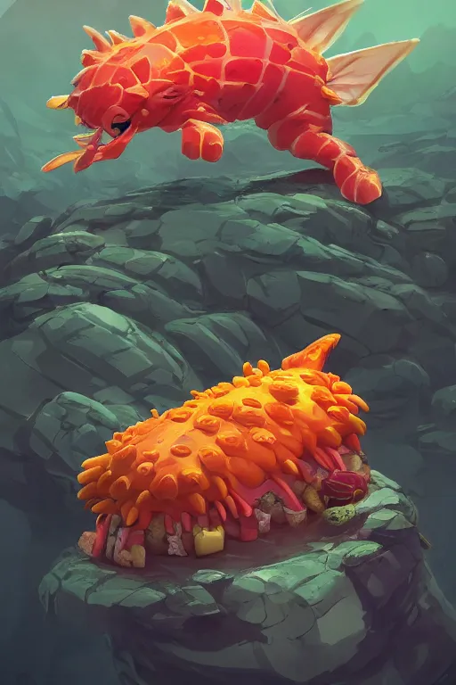 Image similar to 3 d render creature animal sushi cristal very big eye roots cactus elemental flush of force nature micro world fluo fishscale, comics gta 5 cover, official fanart behance hd artstation by jesper ejsing, by rhads, makoto shinkai and lois van baarle, ilya kuvshinov, ossdraws