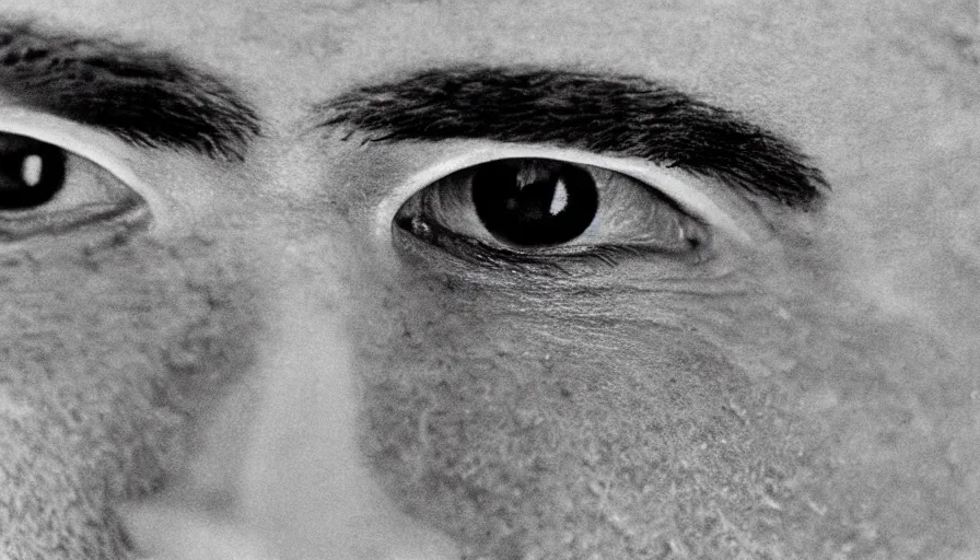 Prompt: 1 9 6 0 s movie still close up of marcus atilius regulus eyelids riped off bloody eyes looking directly at the sun his body buried in the sand, cinestill 8 0 0 t 3 5 mm b & w, high quality, heavy grain, high detail, texture, dramatic light, anamorphic, hyperrealistic, detailed hair