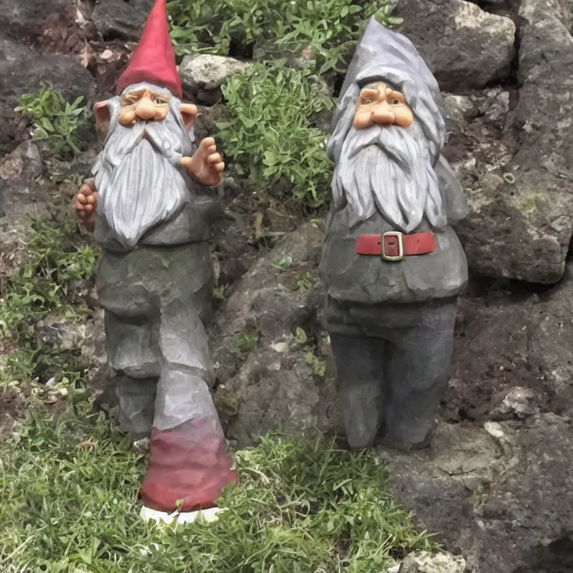 Prompt: a live gnome, cctv footage